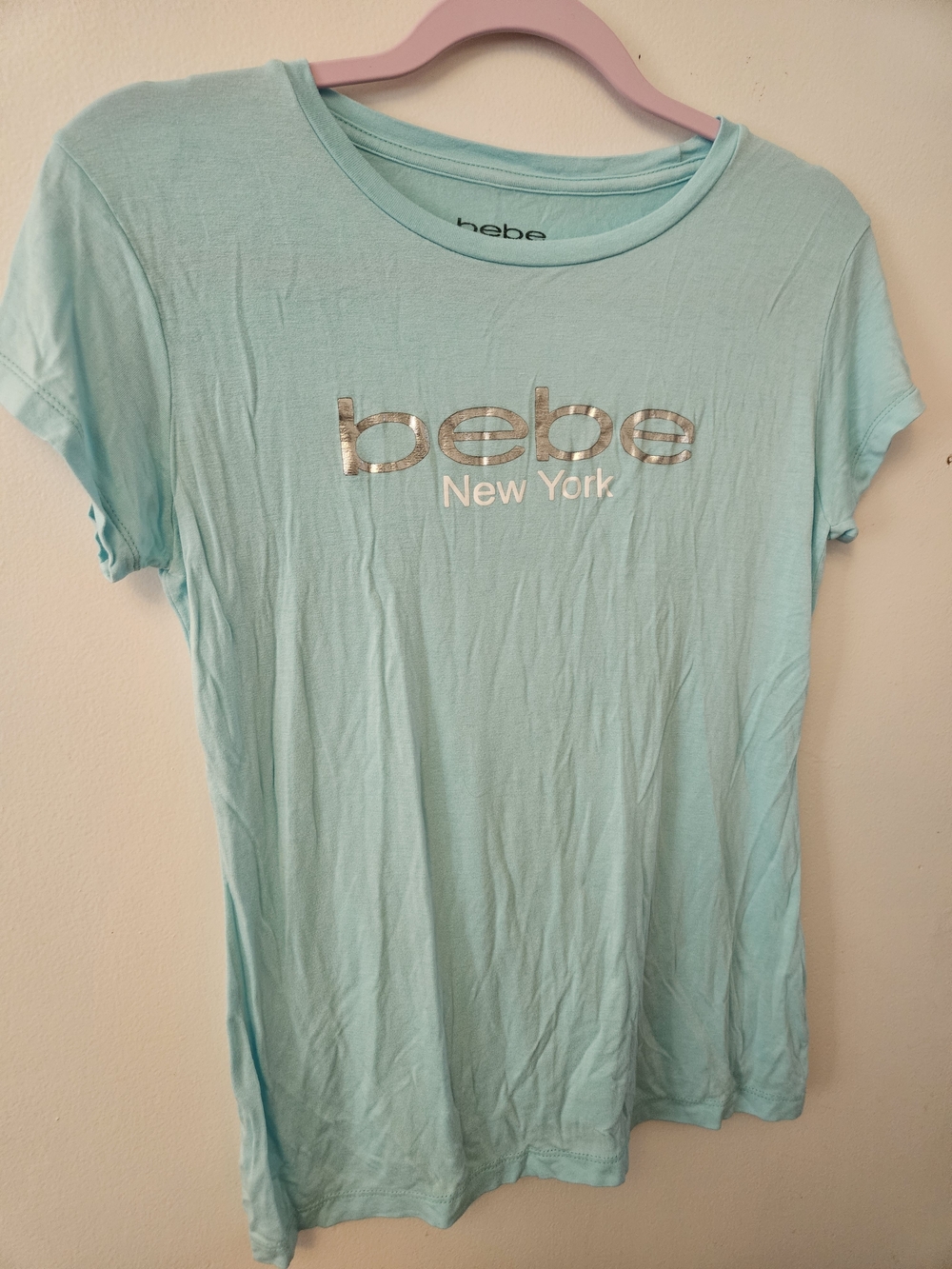 bebe New York NWOT Women's Light Aqua Logo Tee